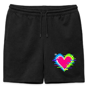 Pixel Heart Neon Glitch Rainbow - Mens' Premium Organic Sweatshorts - black - Front - AI Model Male 178 light (178cm)