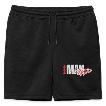 MANN AUF, MÄNNER WORKOUT FITNESS MOTIVATIONAL POWER GYM - Männer Premium Organic Sweatshorts - Schwarz - Vorne - AI Model Male 178 light (178cm)