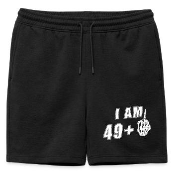 50th Birthday Woman 50s 50th I'm 49+ plus - Mens' Premium Organic Sweatshorts - black - Front - AI Model Male 178 light (178cm)