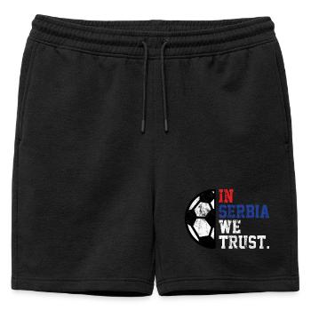 En Serbie, nous avons confiance - Short de survêtement homme premium - noir - Devant - AI Model Male 178 light (178cm)