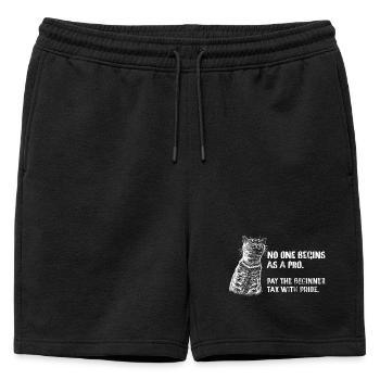 Beginner Tax – Nobody starts like a pro - Mens' Premium Organic Sweatshorts - black - Front - AI Model Male 178 light (178cm)