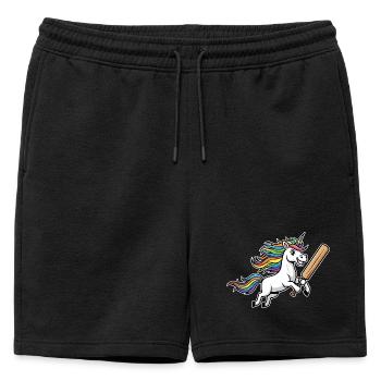 Unicorn cricket with colorful rainbow mane - Mens' Premium Organic Sweatshorts - black - Front - AI Model Male 178 light (178cm)