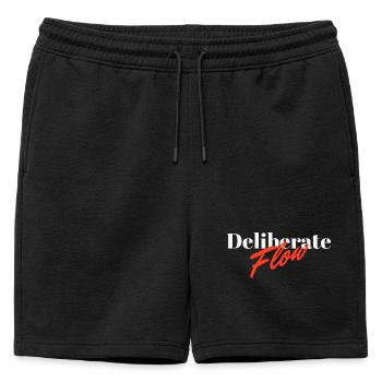 Deliberate Flow Minimal Typography Design - Mens' Premium Organic Sweatshorts - black - Front - AI Model Male 178 light (178cm)
