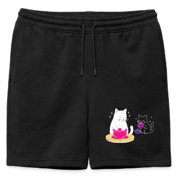 Artisan Cat Life – From Wheel to Tea - Mens' Premium Organic Sweatshorts - black - Front - AI Model Male 178 light (178cm)