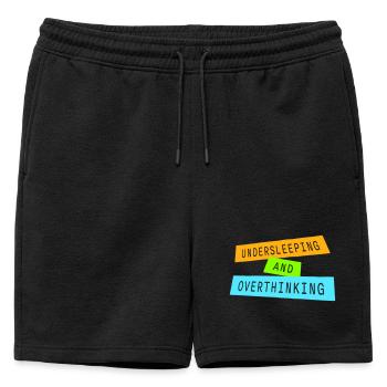 Trop mal dormi et trop réfléchir : drôle de phrase fatiguée - Short de survêtement homme premium - noir - Devant - AI Model Male 178 light (178cm)