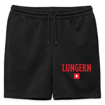Lungern Swiss Cross  - Mens' Premium Organic Sweatshorts - black - Front - AI Model Male 178 light (178cm)