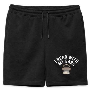 Livre audio : Lire avec mes oreilles - Short de survêtement homme premium - noir - Devant - AI Model Male 178 light (178cm)