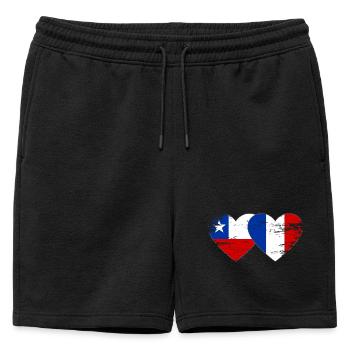 Cœur du drapeau Chili et de la France utilisé - Short de survêtement homme premium - noir - Devant - AI Model Male 178 light (178cm)