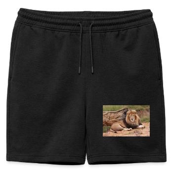 Lion majestueux sur la savane - Short de survêtement homme premium - noir - Devant - AI Model Male 178 light (178cm)