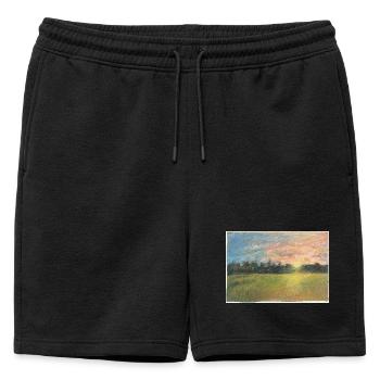 Prairie au coucher du soleil - Short de survêtement homme premium - noir - Devant - AI Model Male 178 light (178cm)