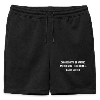 Citation de Marc Aurèle : À ne pas être blessé - Short de survêtement homme premium - noir - Devant - AI Model Male 178 light (178cm)