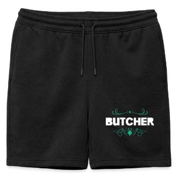 Police vintage à flair boucher - Short de survêtement homme premium - noir - Devant - AI Model Male 178 light (178cm)