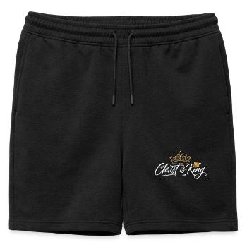 Christ is King - Krone Design - Mens' Premium Organic Sweatshorts - black - Front - AI Model Male 178 light (178cm)