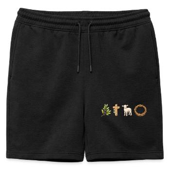 Agneau, Croix et Paix - Short de survêtement homme premium - noir - Devant - AI Model Male 178 light (178cm)
