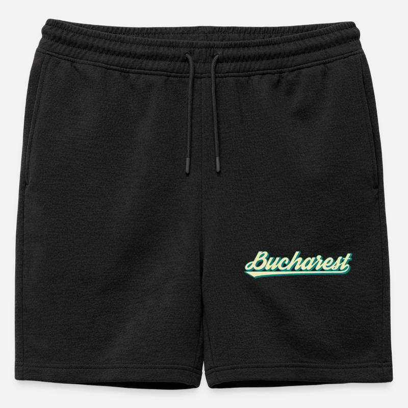 Bucharest Retro Script - Männer Premium Organic Sweatshorts - Schwarz