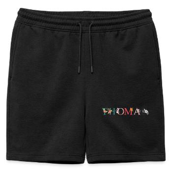 THOMAS ART DU NOM AVEC FLEURS BRODÉES - Short de survêtement homme premium - noir - Devant - AI Model Male 178 light (178cm)