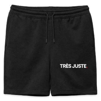 TRÈS JUSTE | Expression humour minimaliste - Short de survêtement homme premium - noir - Devant - AI Model Male 178 light (178cm)