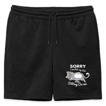 not in the morning, being late, missing the alarm clock - Mens' Premium Organic Sweatshorts - black - Front - AI Model Male 178 light (178cm)