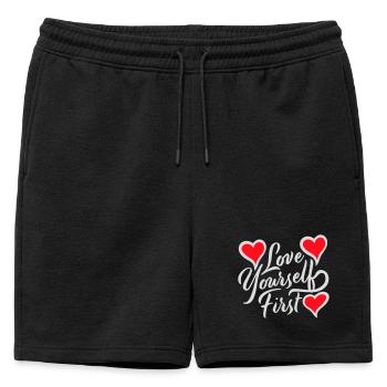 Love Yourself First Self-Love Self-Care - Mens' Premium Organic Sweatshorts - black - Front - AI Model Male 178 light (178cm)