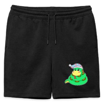 Bonnet de nuit endormi serpent - Short de survêtement homme premium - noir - Devant - AI Model Male 178 light (178cm)