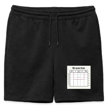 The soccer game "We score from" - 20-stripe field - Mens' Premium Organic Sweatshorts - black - Front - AI Model Male 178 light (178cm)