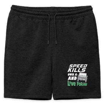 Speed Kills own a defender and live forever - Mens' Premium Organic Sweatshorts - black - Front - AI Model Male 178 light (178cm)