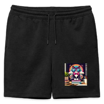 Chat studieux à lunettes - Short de survêtement homme premium - noir - Devant - AI Model Male 178 light (178cm)