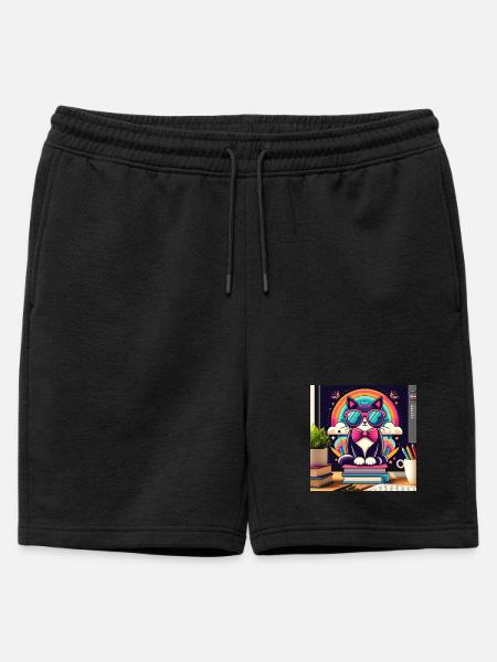 Studious cat with glasses - Mens' Premium Organic Sweatshorts - black