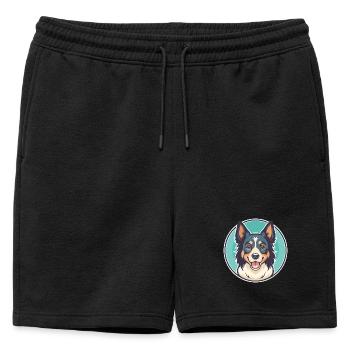 Chien de berger nord-américain race dessin animé Kawaii - Short de survêtement homme premium - noir - Devant - AI Model Male 178 light (178cm)
