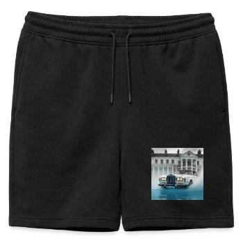 Voiture vintage dans la scène de fontaine d’eau éclairée - Short de survêtement homme premium - noir - Devant - AI Model Male 178 light (178cm)