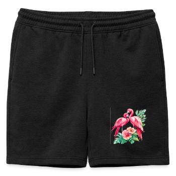 Duo d’amour flamant rose dans la forêt tropicale - Short de survêtement homme premium - noir - Devant - AI Model Male 178 light (178cm)