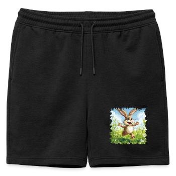 Lapin joyeux dans la prairie printanière - Short de survêtement homme premium - noir - Devant - AI Model Male 178 light (178cm)