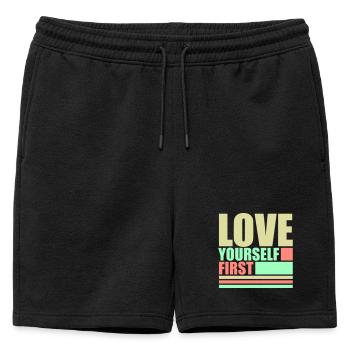 Love Yourself First Self-Love Self-Care - Mens' Premium Organic Sweatshorts - black - Front - AI Model Male 178 light (178cm)