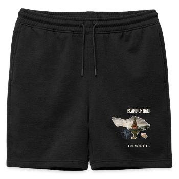 Contour de l'île de Bali avec temple et boussole - Short de survêtement homme premium - noir - Devant - AI Model Male 178 light (178cm)