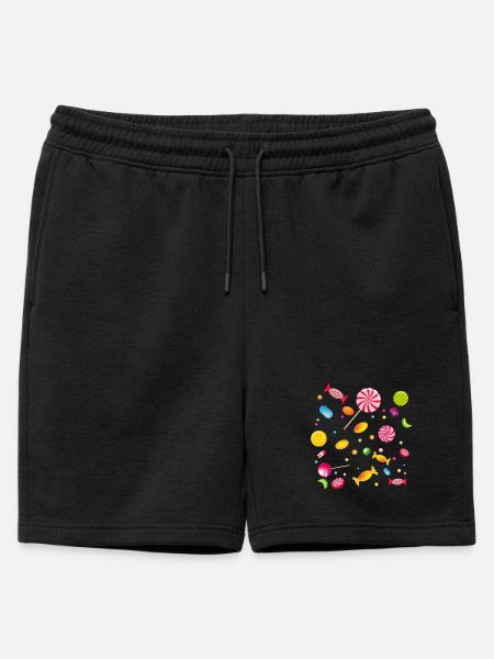 En masse slik, slik, slikkepind og tyggegummi - Herre premium økologiske sweatshorts - sort