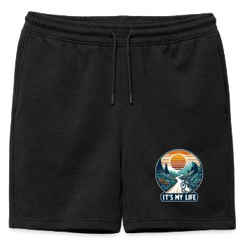 Aventure à vélo de montagne au coucher du soleil - Short de survêtement homme premium - noir - Devant - AI Model Male 178 light (178cm)