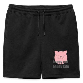 Chat heureux - Short de survêtement homme premium - noir - Devant - AI Model Male 178 light (178cm)