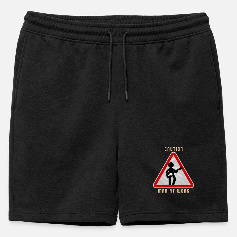Caution MAN at work - Männer Premium Organic Sweatshorts - Schwarz