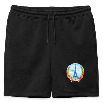 Skyline parisien avec cadre en laurier - Short de survêtement homme premium - noir - Devant - AI Model Male 178 light (178cm)