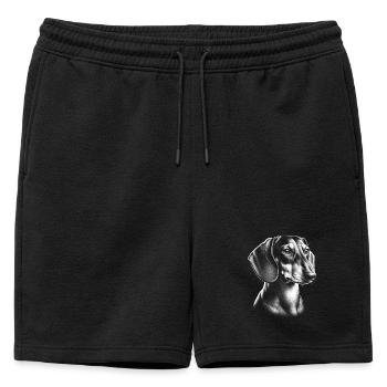 Realistic Dachshund Head as Black and White Portrait - Mens' Premium Organic Sweatshorts - black - Front - AI Model Male 178 light (178cm)
