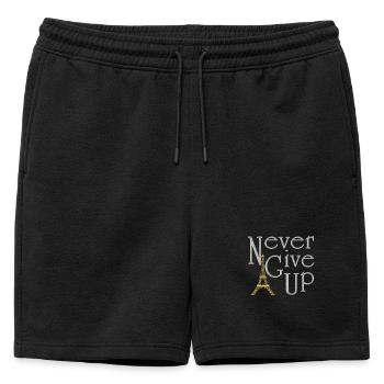 NEVER GIVE UP Argenté tour Eiffel Or - Short de survêtement homme premium - noir - Devant - AI Model Male 178 light (178cm)