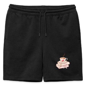 Liebe schlürfen: Kaffee und Bücher - Männer Premium Organic Sweatshorts - Schwarz - Vorne - AI Model Male 178 light (178cm)