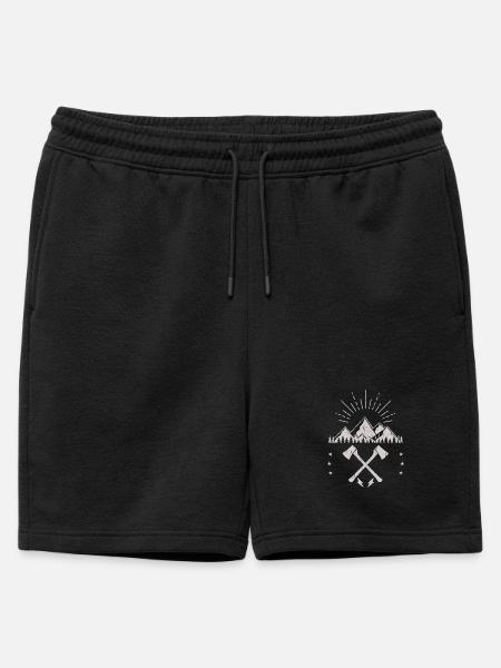 Rugged Mountain Sunrise Axe Emblem - Mens' Premium Organic Sweatshorts - black