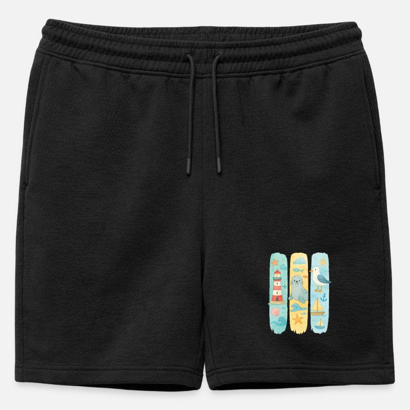 Maritim Leuchtturm Robbe Möwe Küste - Männer Premium Organic Sweatshorts - Schwarz