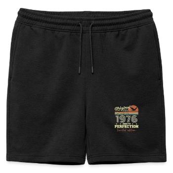 49th Birthday | Original December 1976 - Mens' Premium Organic Sweatshorts - black - Front - AI Model Male 178 light (178cm)