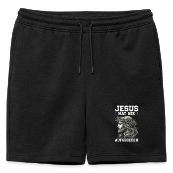 Jésus n’a jamais abandonné l’Église chrétienne - Short de survêtement homme premium - noir - Devant - AI Model Male 178 light (178cm)