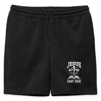 Jésus t’aime, croyant catholique chrétien - Short de survêtement homme premium - noir - Devant - AI Model Male 178 light (178cm)