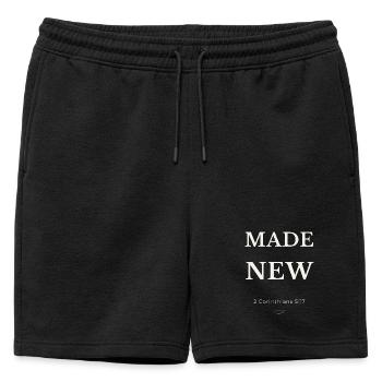 Made New Christian Design – Nouvelle vie à Chris - Short de survêtement homme premium - noir - Devant - AI Model Male 178 light (178cm)