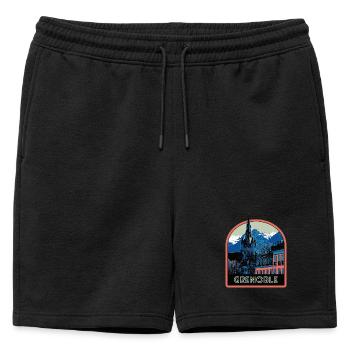 Illustration vue emblématique de Grenoble - Short de survêtement homme premium - noir - Devant - AI Model Male 178 light (178cm)