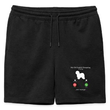 Vieux chien de berger anglais appelant un écran téléphonique - Short de survêtement homme premium - noir - Devant - AI Model Male 178 light (178cm)